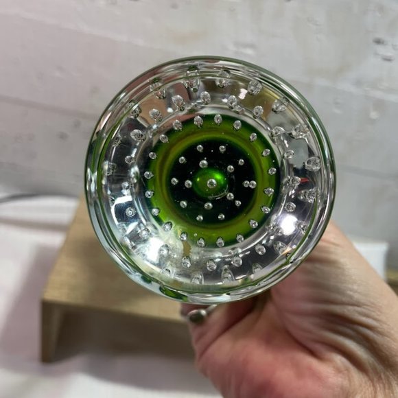 Golden Crown E&R Sweden Green Clear Art Glass Tulip Shape Bud Vase with Label - Picture 8 of 11